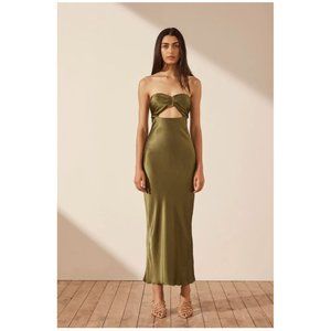 SHONA JOY Arienzo Strapless Cut Out Midi Dress - Green Olive